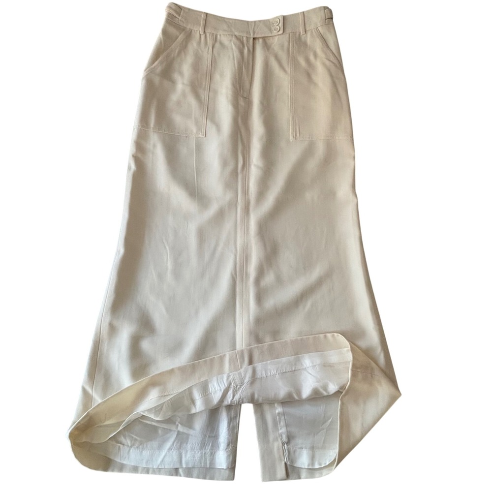 Jones & Co Maxi Skirt Women 14 Cream 100% Wool Pocketed Lined Minimalist